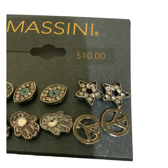 Massini Earrings Multi-Color 6-pack Stud Fastener Crystal Womens Fashion Jewelry - Picture 6 of 6